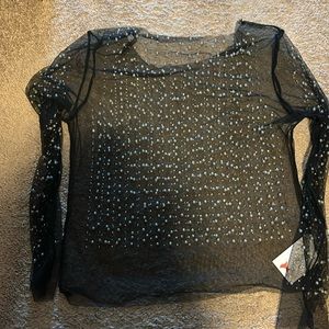 Pearl top sheer black long sleeve